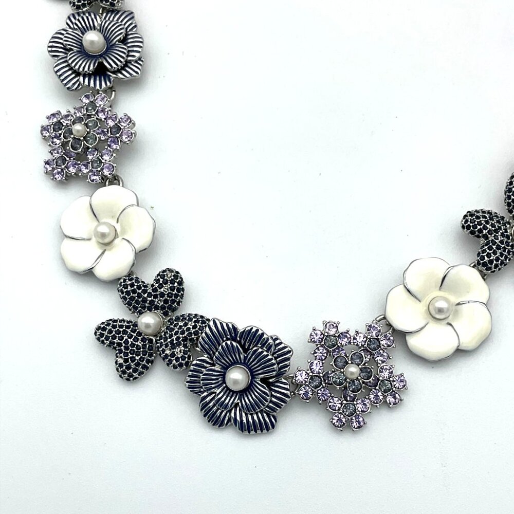 Talbots Silvertone 20 in Floral Statement Necklace Simulated Pearls & Gemstones - Picture 3 of 5